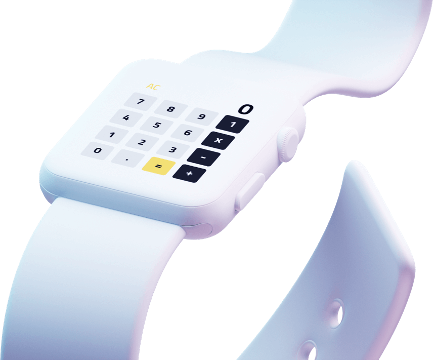 white clay smartwatch with calculator on the watchface