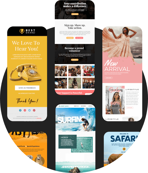 Six customisable email templates that help you create campaigns